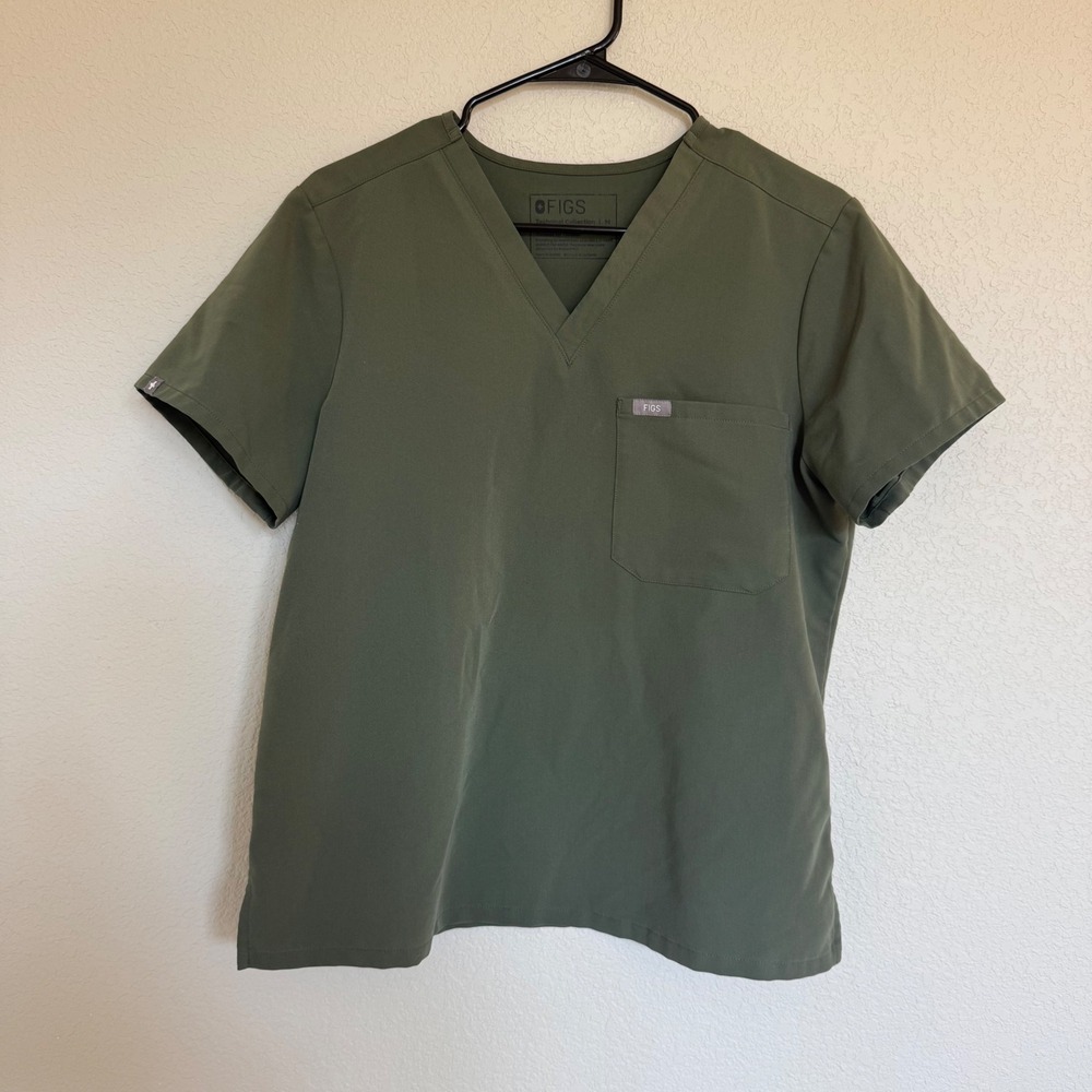 FIGS V-Neck Scrub Top Olive Green Women Medium Nurse Healthcare Uniform